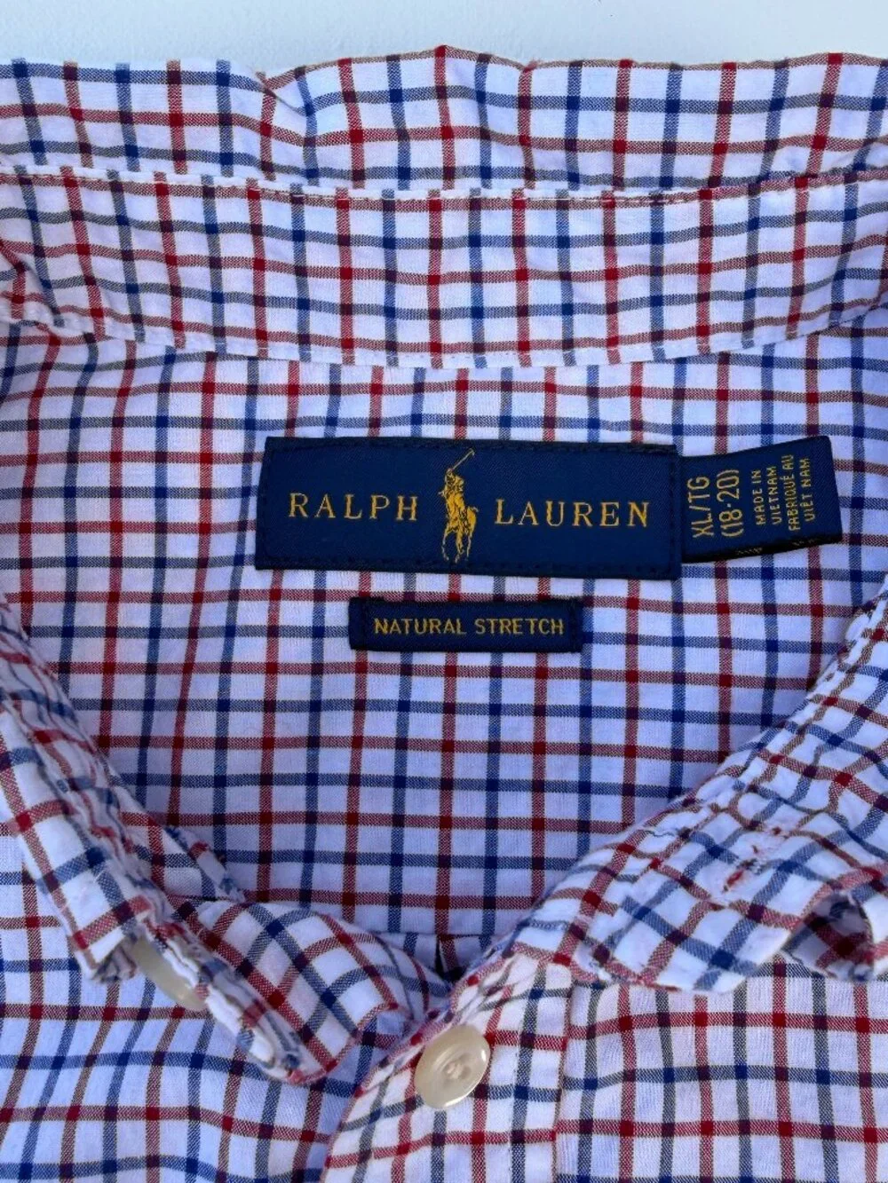 Polo Ralph Lauren Natural Stretch Button Down Shirt Men's XL Red Blue Plaid Cott